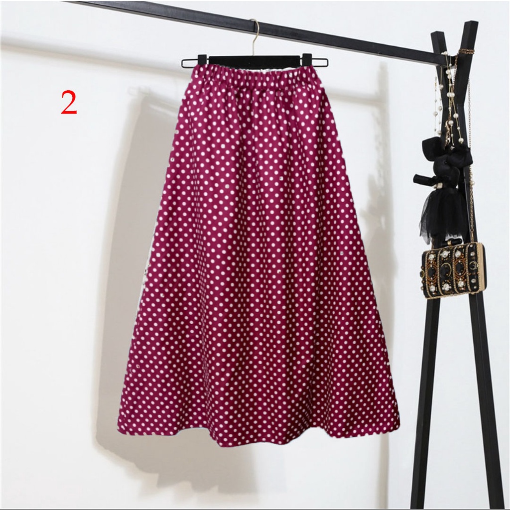 Rok midi a linea casual aneka motif berpinggang tinggi untuk wanita 865