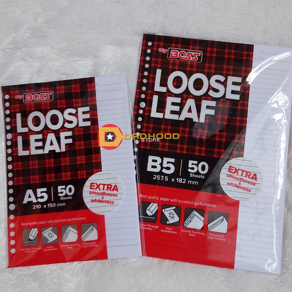 

KERTAS BINDER LOOSE LEAF BERGARIS BIG BOSS 50 LEMBAR A5 DAN B5