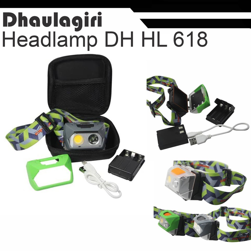 Senter Kepala Headlamp Dhaulagiri Charger dan Baterai Waterproof 618 Ori dhaulagiri