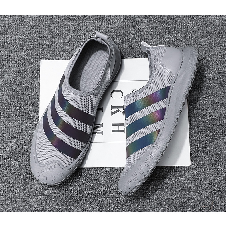 Sepatu Slip On Casual Kasual Pria Import Bahan Kanvas Hitam Abu-abu Ringan Anti Slip Triset