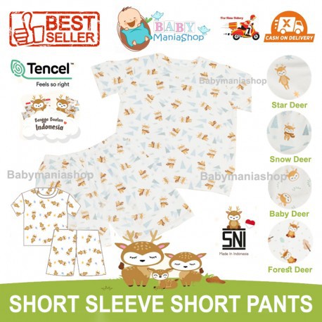 HIKARUSA SHORT SLEEVE SHORT PANTS Baju Tidur Bayi Anak TENCEL Set SETELAN PENDEK Pajamas Piyama Baby