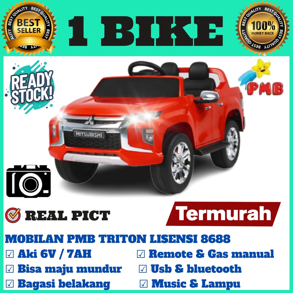 Mobil Aki Anak PMB 8688 Mitsubishi Triton Lisensi ( Remote + Aki + Charger )mobil remote, mobilan mainan, mainan anak, mobilan &amp; motoran murah