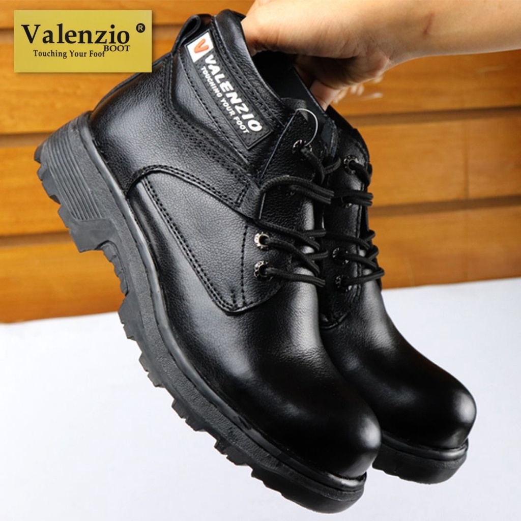 Sepatu Pria Safety Boots Safety Shoes Touring Traking Ujung Besi Kerja Proyek Lapangan Valenzio RH146 Hitam