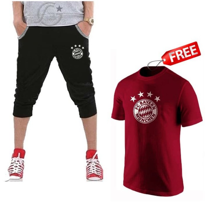Joger Pendek BAYER MUNCHEN Free T Shirt M L XL XXL XXXL XXXXL XXXXXL - M, Hitam
