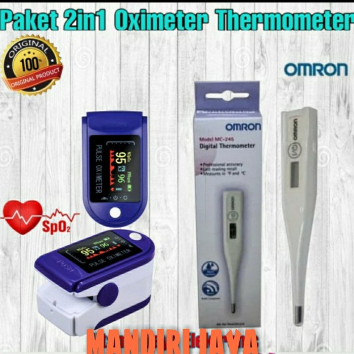 Paket 2IN1 Oximeter Pulse Thermometer Omron MC245 Original-Putih - Biru