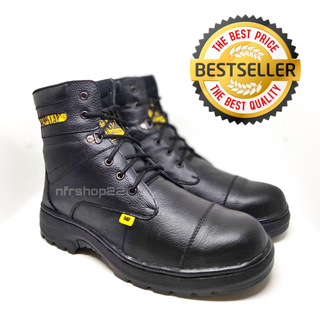 Sepatu safety cat kulit asli pria - black - cth01