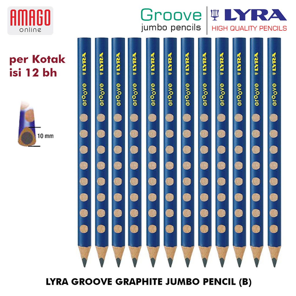 Paket - 1 Kotak isi 12 Buah - LYRA Groove Pencil Jumbo (B) - Black - 10 mm - 1870101