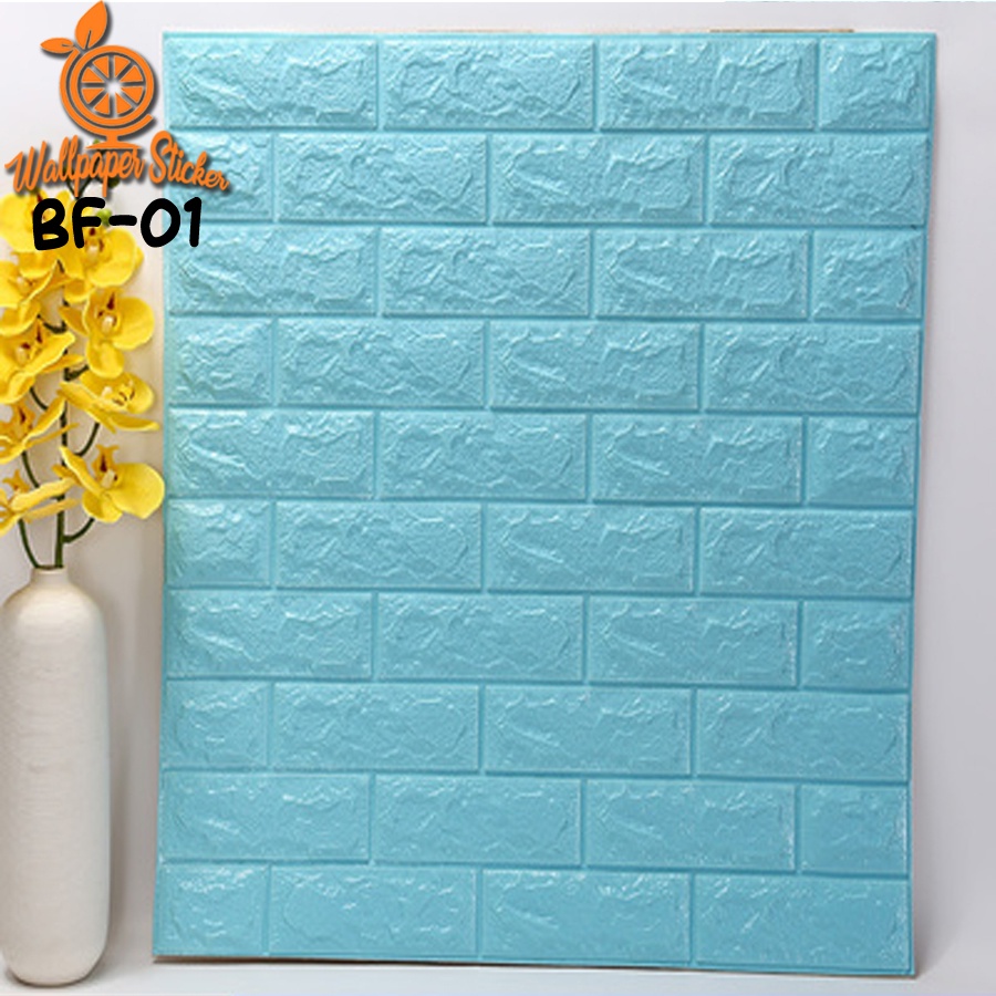 Wallpaper 3D Brick Dekorasi Dinding Wall Foam Brick 3D Batu Bata WaterProof 38Cm X 77Cm Hds-BIRU-LANGIT