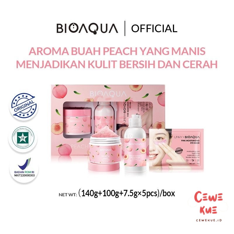 (CEWEKUE) BIOAQUA Peach Body Care Series Set With Body Scrub/Body Lotion/Eye Mask Menghidrasi dan Me