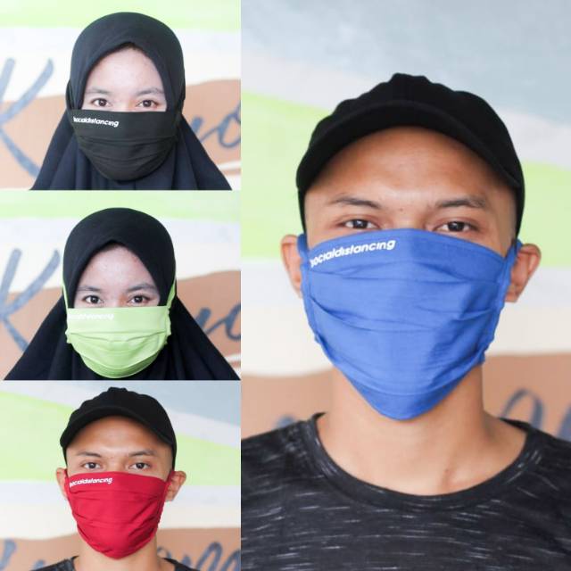 MASKER KAIN BAHAN DRILL / OXFORD MOTIF SOCIAL DISTANCING poliflex