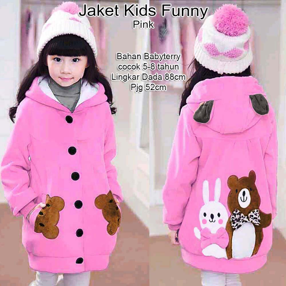 Melly81 COD Jaket Anak Cewek FUNNY Bear 5-7thn panda funy beruang couple ibu anak kid cewek kitty-Pink Muda