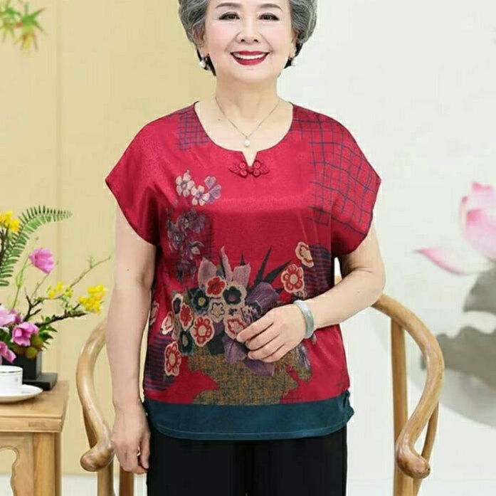 0202 Baju atasan blouse imlek merah chinese wanita import baju atasan blouse pesta kondangan imlek k
