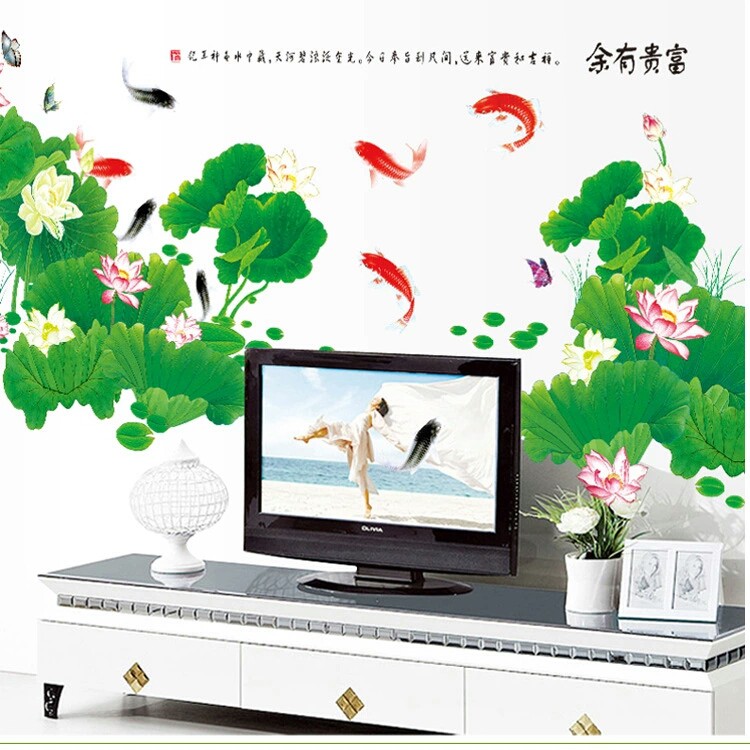 RELIZA WALL STICKER BUNGA FLOWERS TERATAI HIJAU IKAN KOI CHINA TXXL AY223 STIKER DINDING