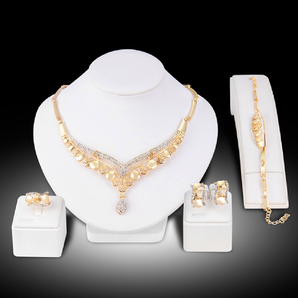 (AdornmentNo1) Set Kalung + Anting Tusuk Vintage Warna Gold Hias Kristal Untuk Wanita