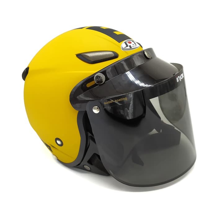 Helm JPN MOMO Kuning + Kaca Datar INJAK (Retro/Bogo/Klasik/Classic)