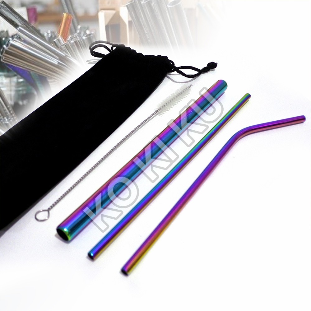 Rainbow Reuseable Straw - Sedotan Stainless set 5 Pcs
