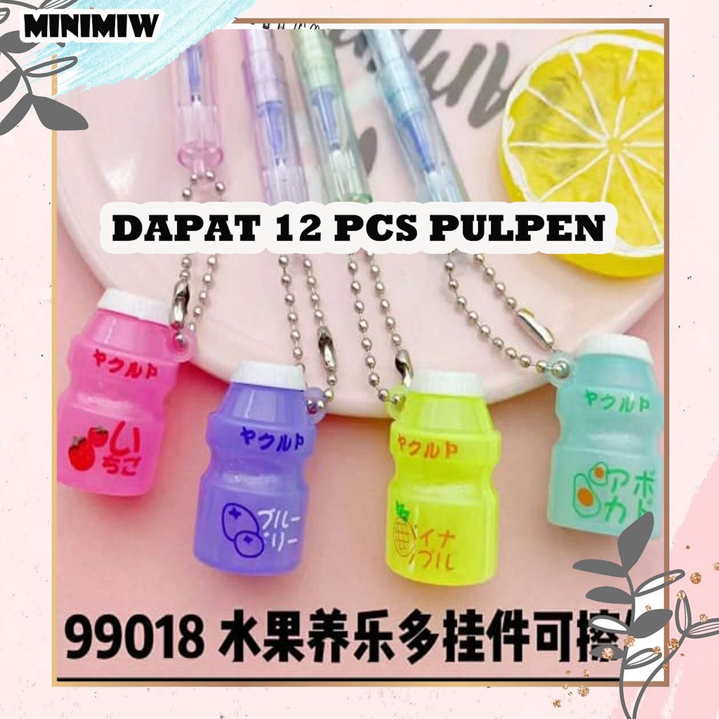 SELUSIN PULPEN GANTUNGAN YAKUL ISI 12 PCS SUSU BINGRAE PEN PENA GEL KARAKTER LUCU BOBA BUBBLE TEA M