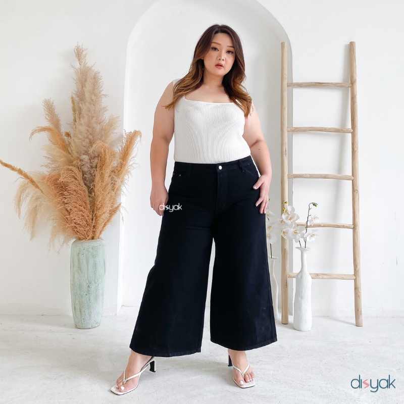 DISYAK - JUMBO Kulot Curvy High Waist Non Stretch Black 923