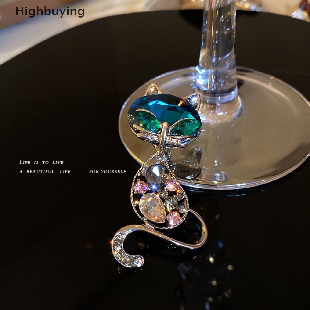 Hbid Bros Bentuk Kucing Bahan Alloy Aksen Kristal + Berlian Imitasi Untuk Wanita