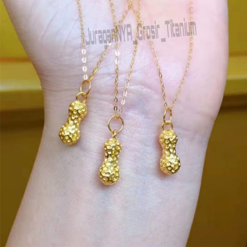 Kalung Titanium Elegant Kacang Gold Rose Gold Super Cantik Anti Karat Anti Luntur