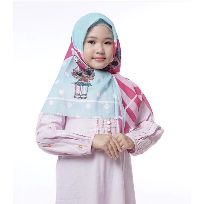 VOAL PRINTING ANAK MOTIF LOL PINK / HIJAB ANAK LOL / JILBAB ANAK KARAKTER / KERUDUNG ANAK LUCU