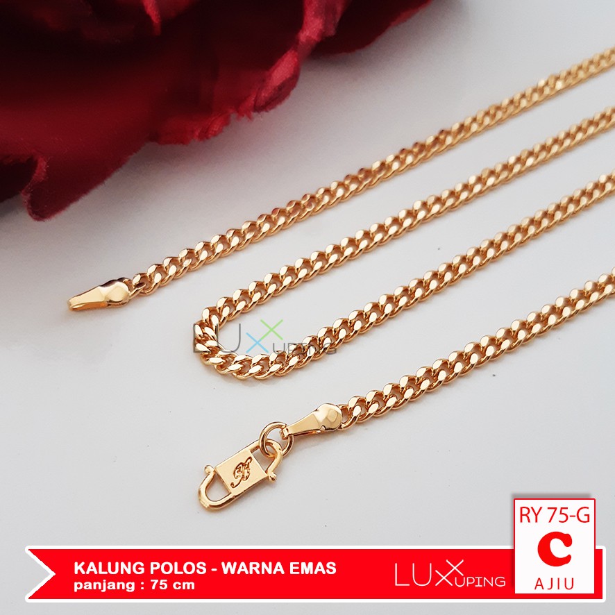 RY 75 Kalung Polos Tanpa Liontin Murah 75 CM Gold Emas Aksesoris Hijab Busana Muslimah Kalung Bawah Dada Paling Panjang Big Size Wanita Gemuk Jumbo Model Nuri Tebu Milano Kotak Tambang Milano Yaxiya Luxx Xuping