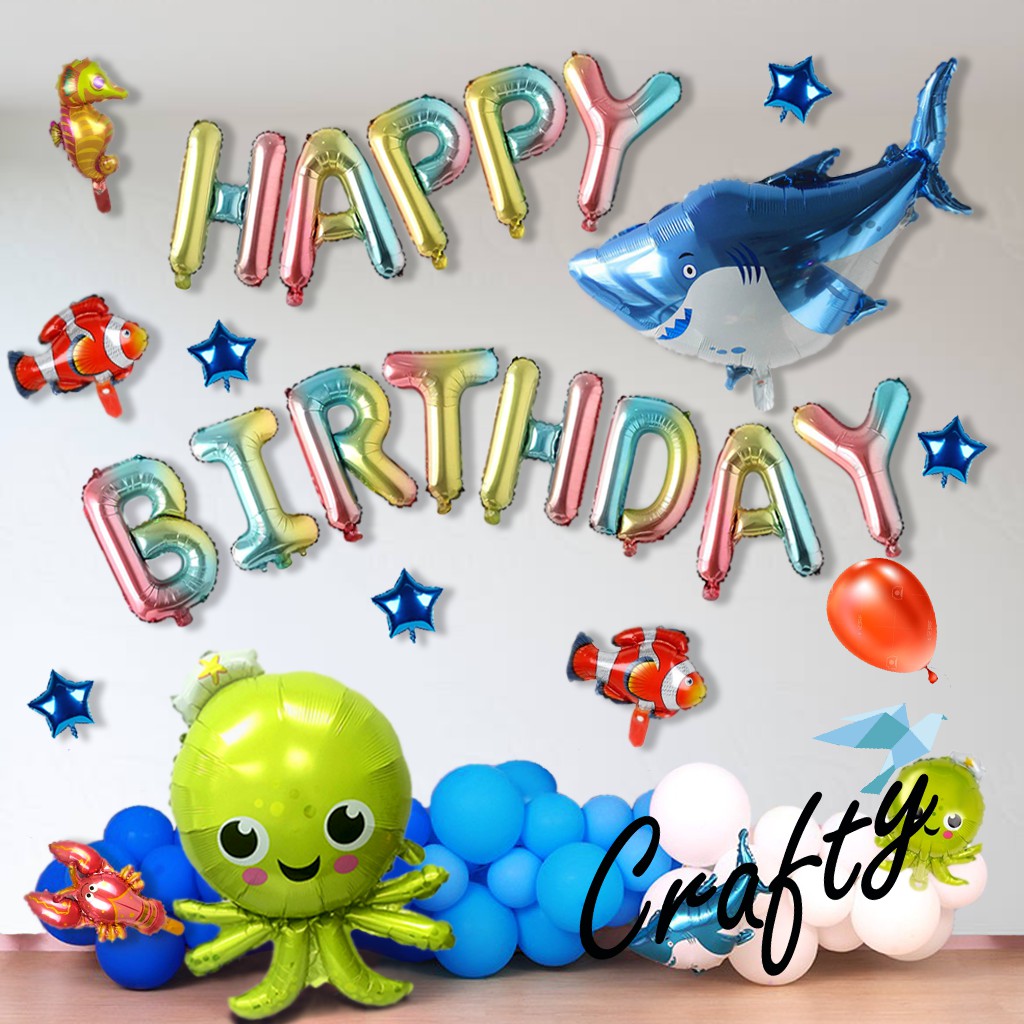 [PAKET] Kids BIRTHDAY Set RAINBOW FUN SEA LIFE Dekorasi Backdrop Ulang Tahun Anak