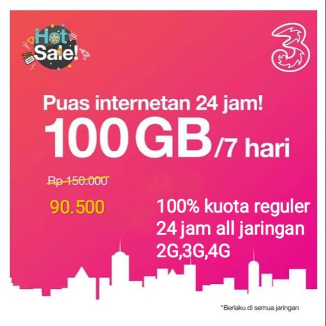 Injek Kuota Tri 100gb 7 Hari All Jaringan Shopee Indonesia