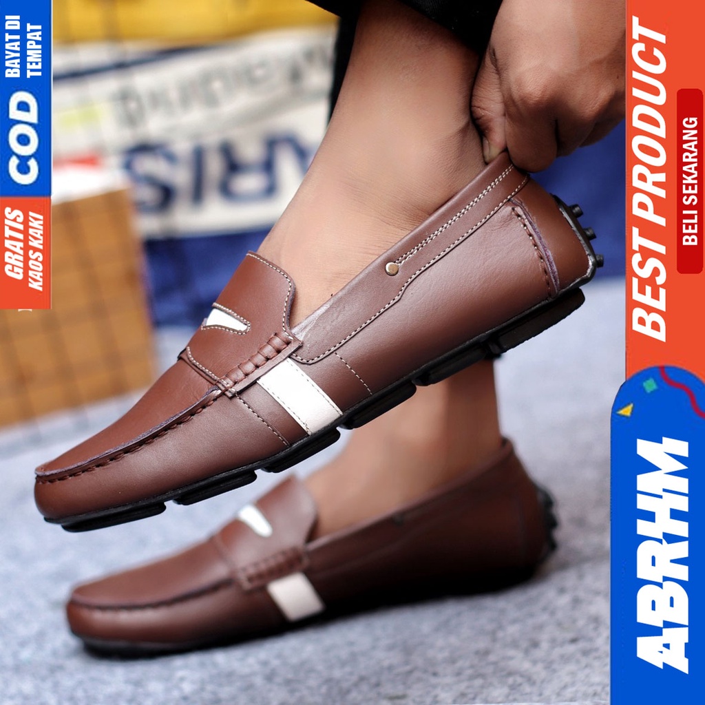 Sepatu Casual Pria Slip On Slop Selop Pansus Santai Kulit Asli Kerja Kantor Kulit Kondangan Hitam Polos Fashion shoes Terbaru Original Murah Kekinian Cowok VELAS ABRHM