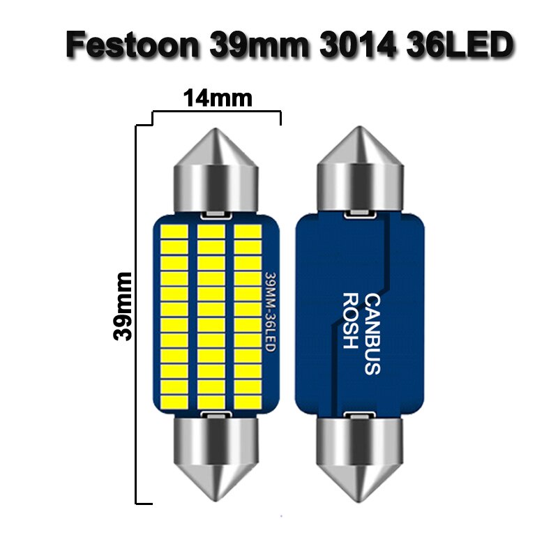 50 Pcs Bohlam Lampu Canbus LED SMD 3014 C5W C10W Ukuran 31mm 36mm 39mm 41mm Untuk Interior Mobil