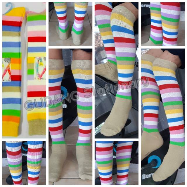 Kaos Kaki Hi Sock Fashion Salur Pelangi