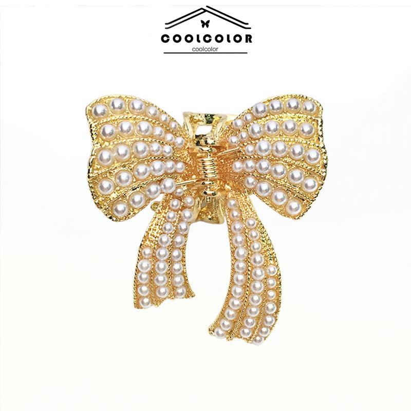 COD❤️Jepit Rambut Busur Simpul Mutiara Mutiara Anak Perempuan Rambut Panjang Sedang Aksesoris Rambut Fashion Wanita Perhiasan Fashion Simple Murah