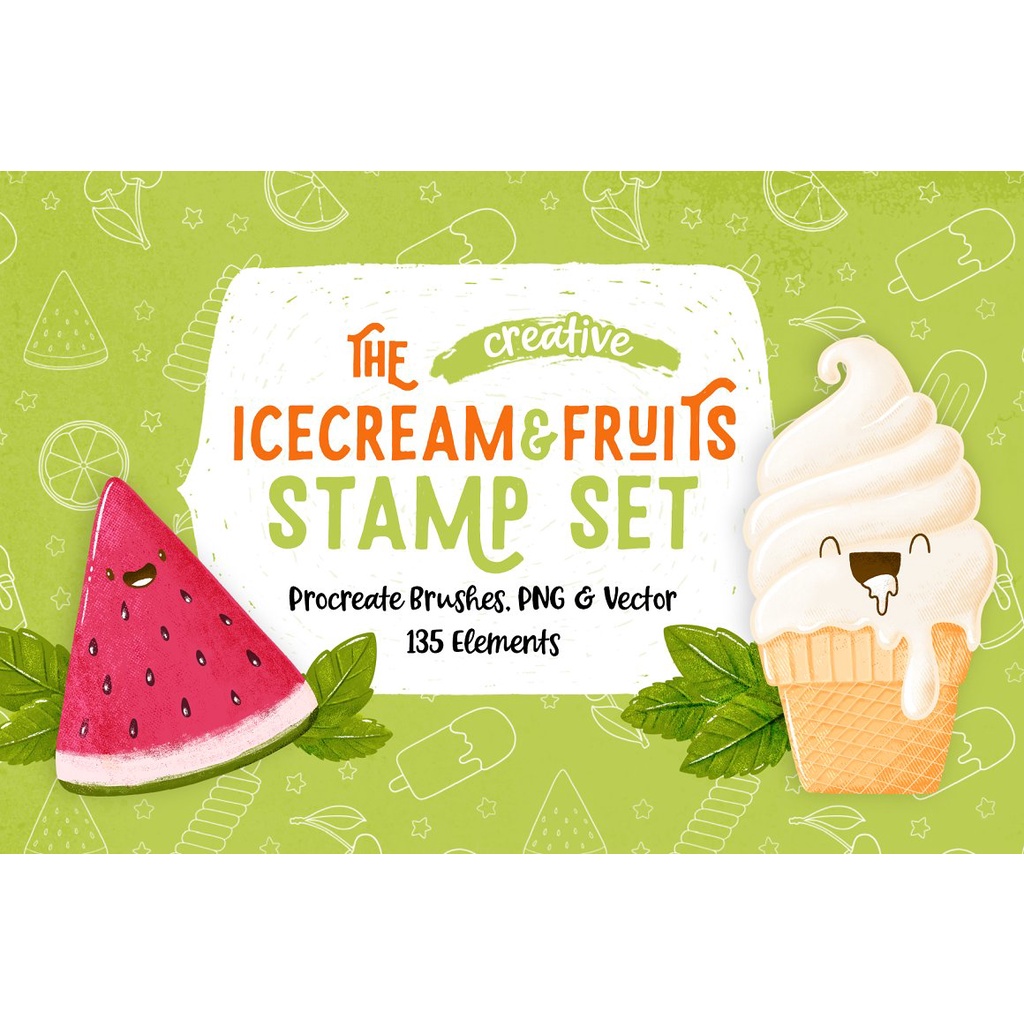 Procreate Brush - Procreate Ice Cream &amp; Fruits Stamps