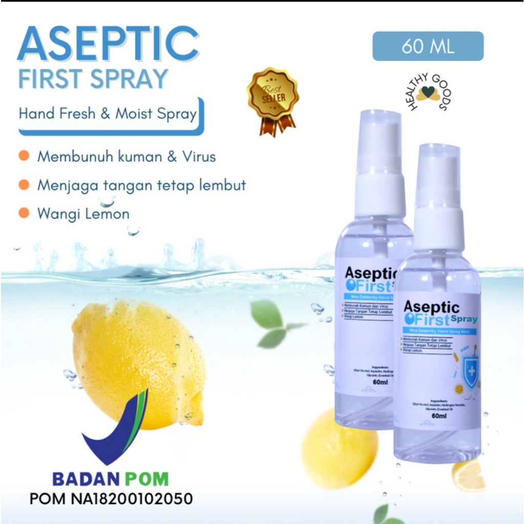 HAND SANITIZER CAIR SPRAY ASEPTIC FIRST HABD FRESH KEMASAN SPRAY 60ML