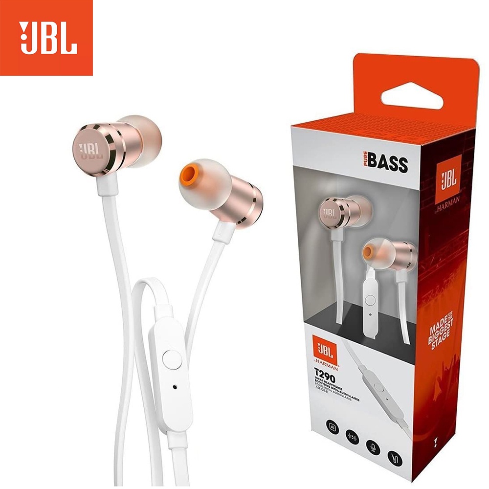 Jbl T290 Headset Stereo Deep Bass Dengan Mic Untuk Olahraga