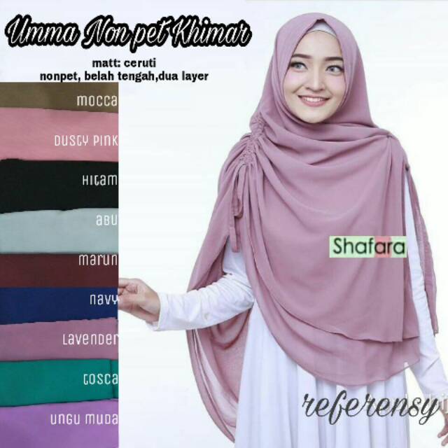 Khimar umma non ped khimar double layer serut belah samping jilbab syar'i & khimar jumbo 2 layer