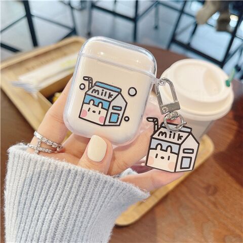 Casing Soft Case TPU Transparan Motif Bunga + Gantungan Kunci Untuk Earphone Bluetooth I12