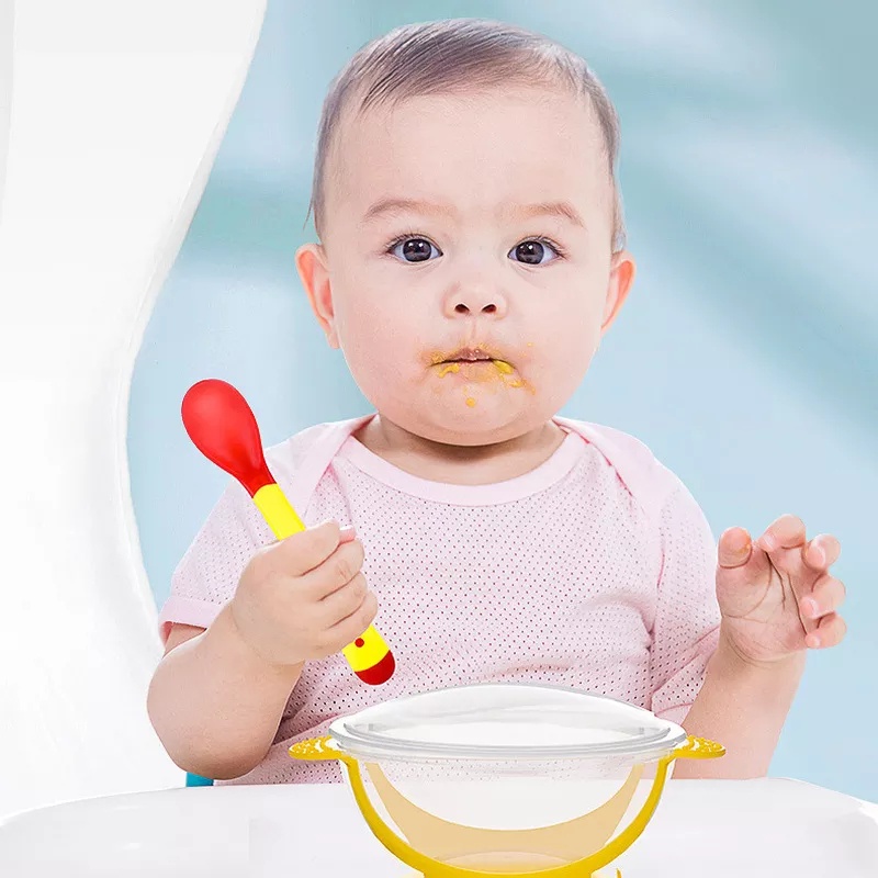 Mangkok Bayi dan Sendok H341 Peralatan Makan Bayi / Tempat Makan Bayi Sensor Panas Anti Tumpah ACC