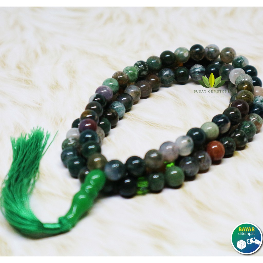 Tasbih Batu Lumut Suliki Hijau Asli Natural 99 Butir 8MM