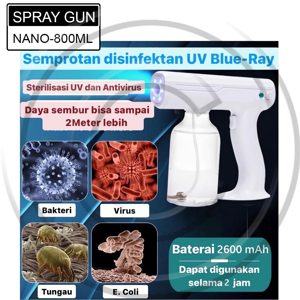 USB Nano Spray Gun / Alat Semprot Disinfektan Healthy Lifestyle Wireless Charging Nano Blue Light Atomizer Botol 800ml - CO