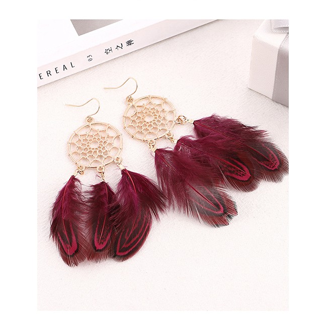 LRC Anting Gantung Fashion Mesh Fringed Feather Earrings Y6128X