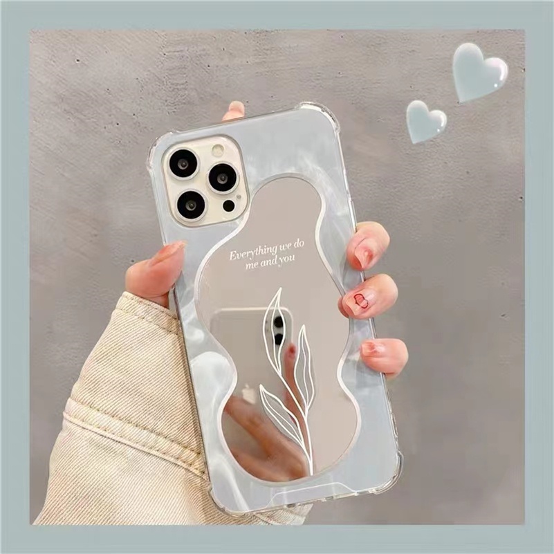 Soft Case Pelindung Bahan Silikon TPU Tahan Banting Art Soft Case Compatible for  iPhone 13 12 11 Pro Max X XR Xs Max SE 2020 iPhone 6s 6 7 8 Plus Leaf Makeup Mirror Silicone Soft TPU Phone Case Shockproof Protection Back Cover