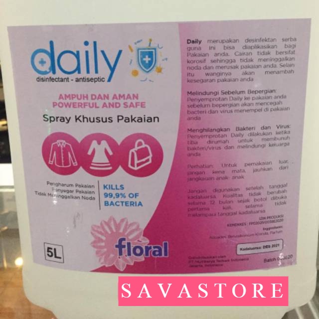 DESINFEKTAN DAILY FABRIC SPRAY ANTISEPTIC 5 LITER KHUSUS UNTUK PAKAIAN ANTIBACTERIAL