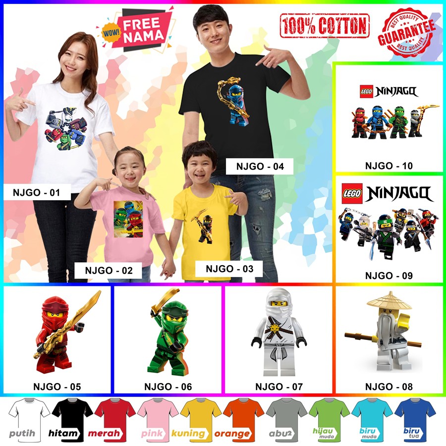 [FREE NAMA!!] Baju Kaos COUPLE  ANAK DAN DEWASA LEGO NINJAGO BANYAK MOTIF