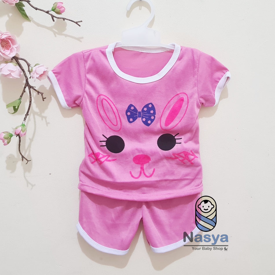 [J-014]  Setelan baju Bayi Perempuan Lucu - motif lucu (3-6 bulan)