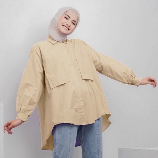 HOPYLOVY - Kemeja Wanita Oversize Crinkle Premium Kemeja Pocket Wanita Ayessa