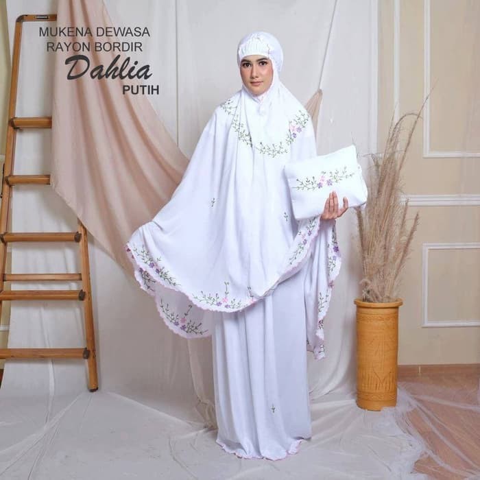 MUKENA DEWASA RAYON BORDIR  DAHLIA/ MUKENA BORDIR DAHLIA PUTIH