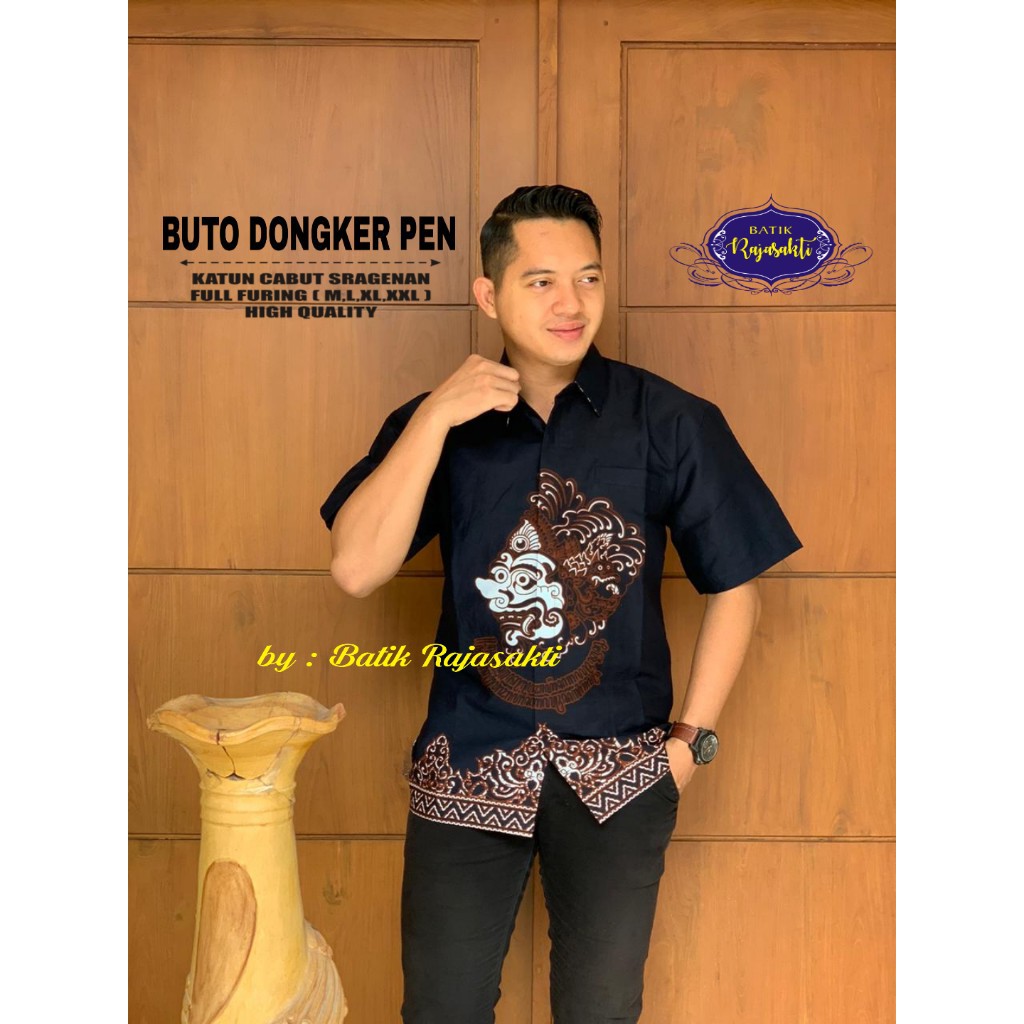 BUTO DONGKER RAJASAKTI KEMEJA BATIK SOLO PRIA LENGAN PENDEK LAPIS FURING ATASAN BATIK PREMIUM MODERN KATUN HALUS BAHUWIRYA  BANAMITRA BANAMITRA PUTIH BANGSAWAN BAYU PUTRA BERLIAN BIRU BHARATAYUDA BIMASENA BIRENDRA BIRU INDAH BRAHMAKERTA BRAHMAKERTA MERAH