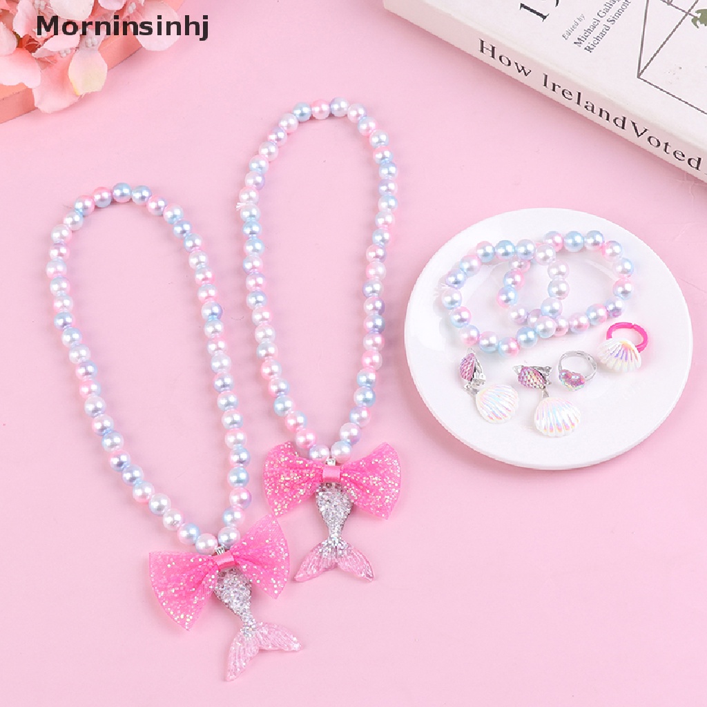 Mornin 1Set Bayi Perempuan Manik-Manik Kalung Set Ekor Mermaid Liontin Anak Anak Adjustable Indah Kalung Pesona Perhiasan Hadiah id