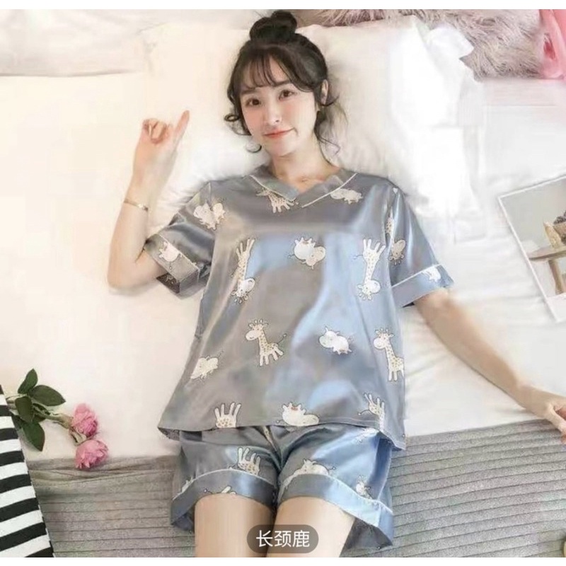 PIYAMA WANITA SATIN IMPORT BAJU TIDUR SILK PREMIUM SETELAN HOTPANTS MOTIF CUTE BEST SELLER